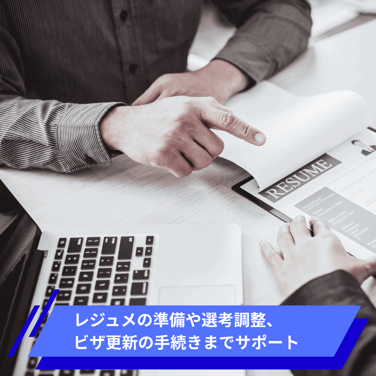レジュメの準備や選考調整、ビザの更新手続きまでサポート